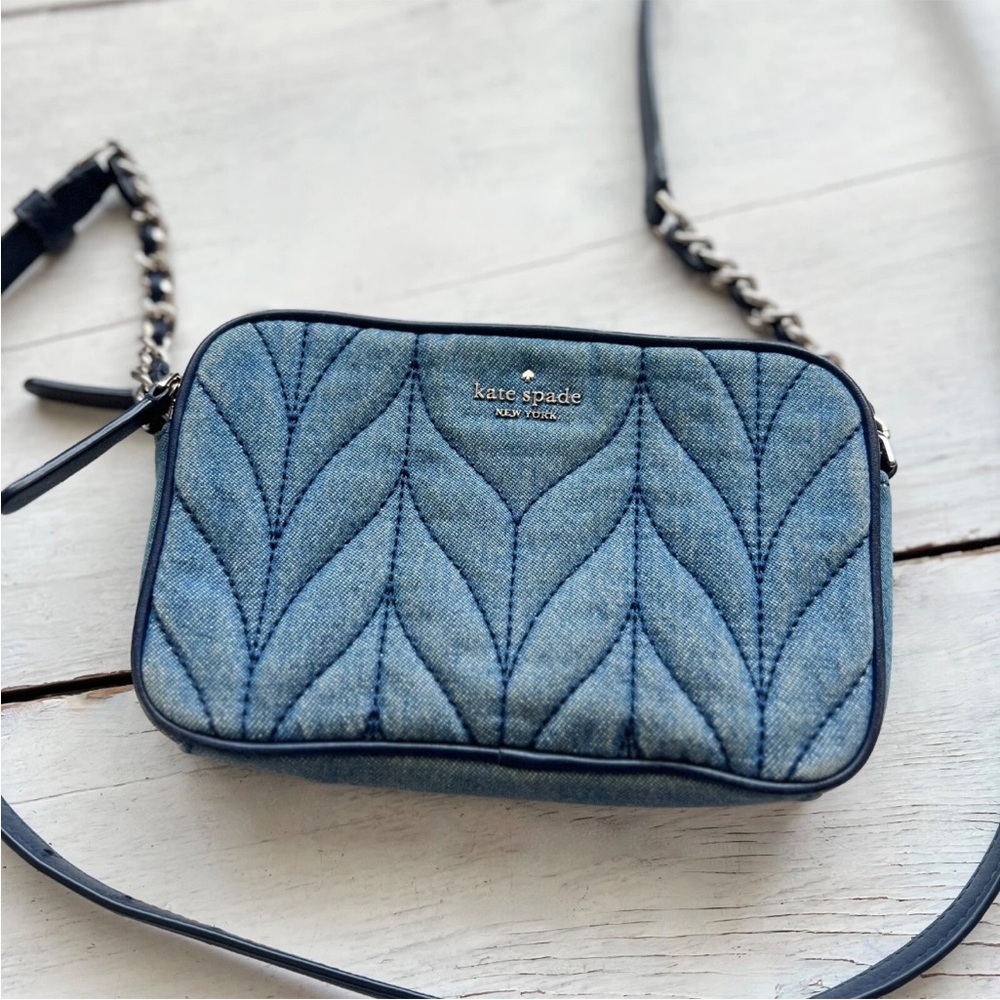 kate spade Denim Blue Quilted Crossbody Bag with Navy Trim - Picture 9 of 13